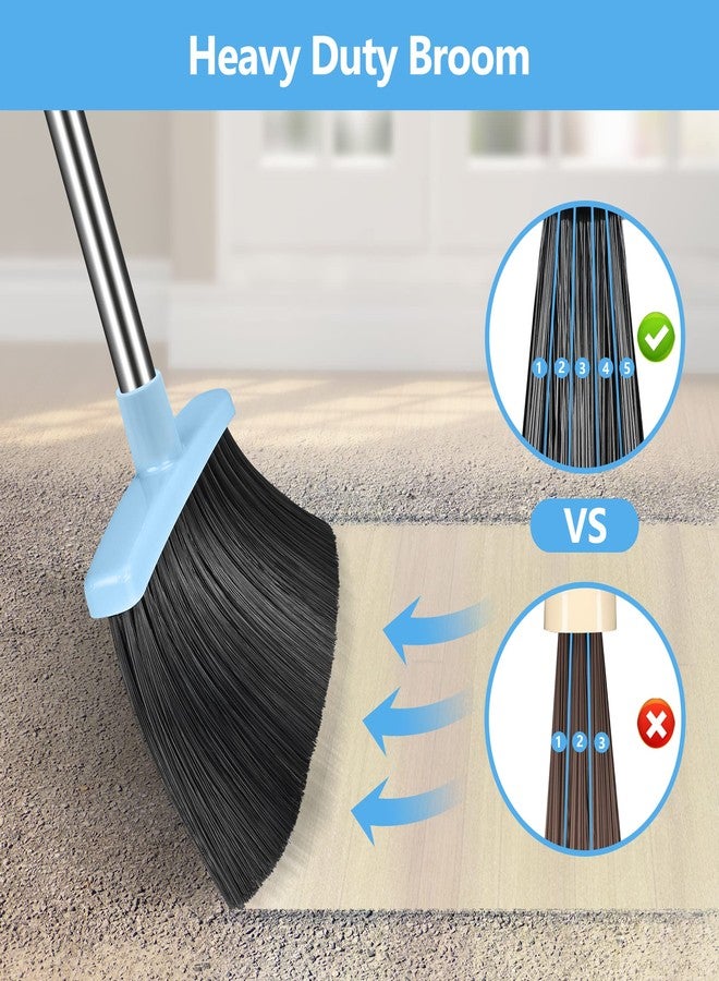 Folews Broom and Dustpan Set - 51 Inch Long Handle, Heavy Duty Commercial Large Combo for Lobby, Home, Kitchen, Outdoor, Indoor - Blue - Image 4